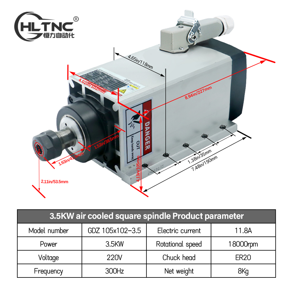 3.5KW ER20 220VSquare يطير حاف - مراجعة Spindle Motor وسعره